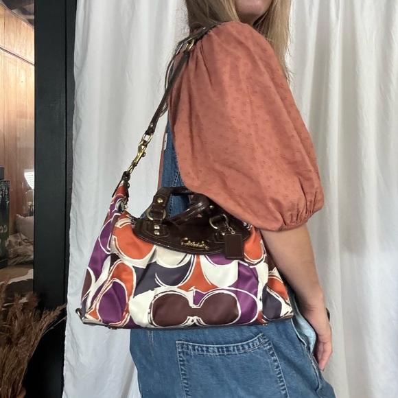 COACH ✨💜🧡 retro designer Ashley Scarf  print, medium size satchel purse - Picture 16 of 16